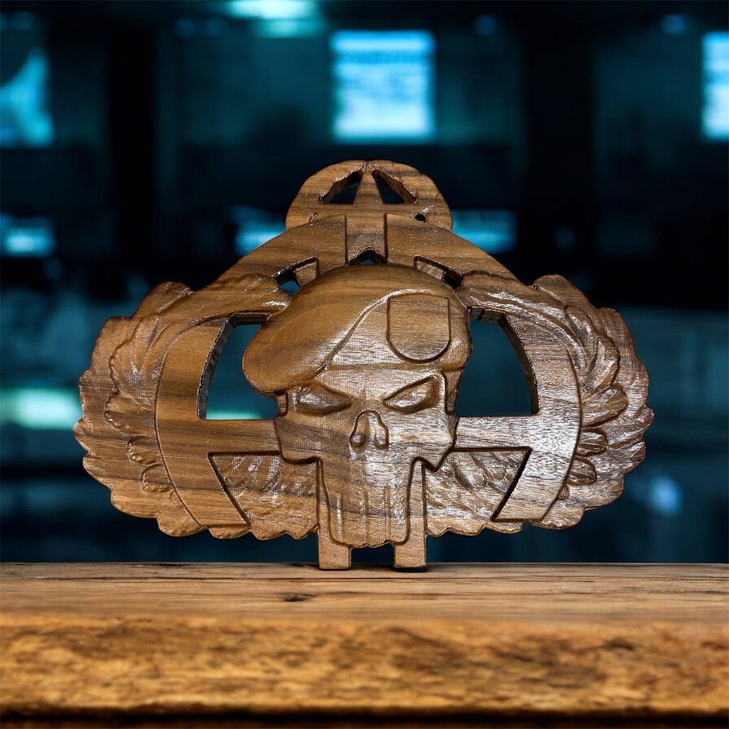 All-American Skull Wings – 3D Carved Hardwood Plaque