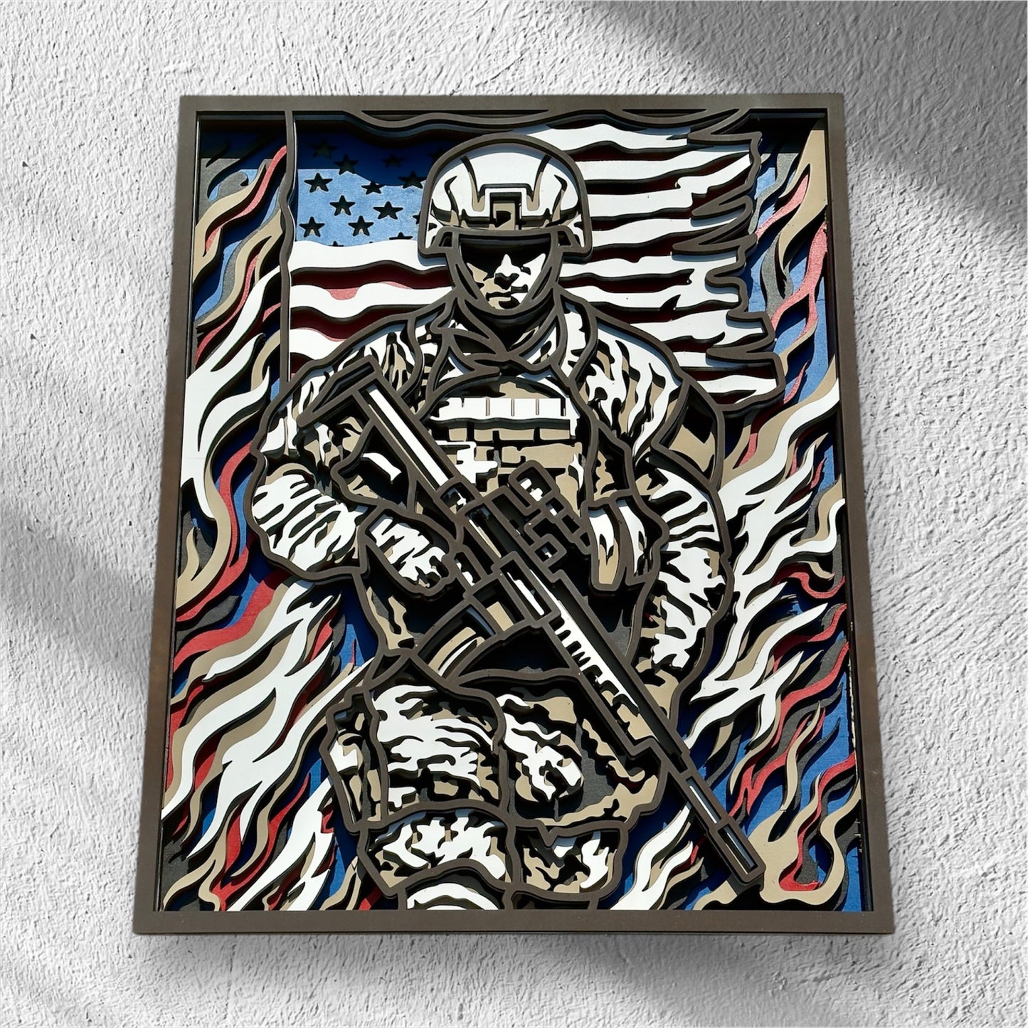 Soldier & American Flag Wall Art I Patriotic Veteran Decor