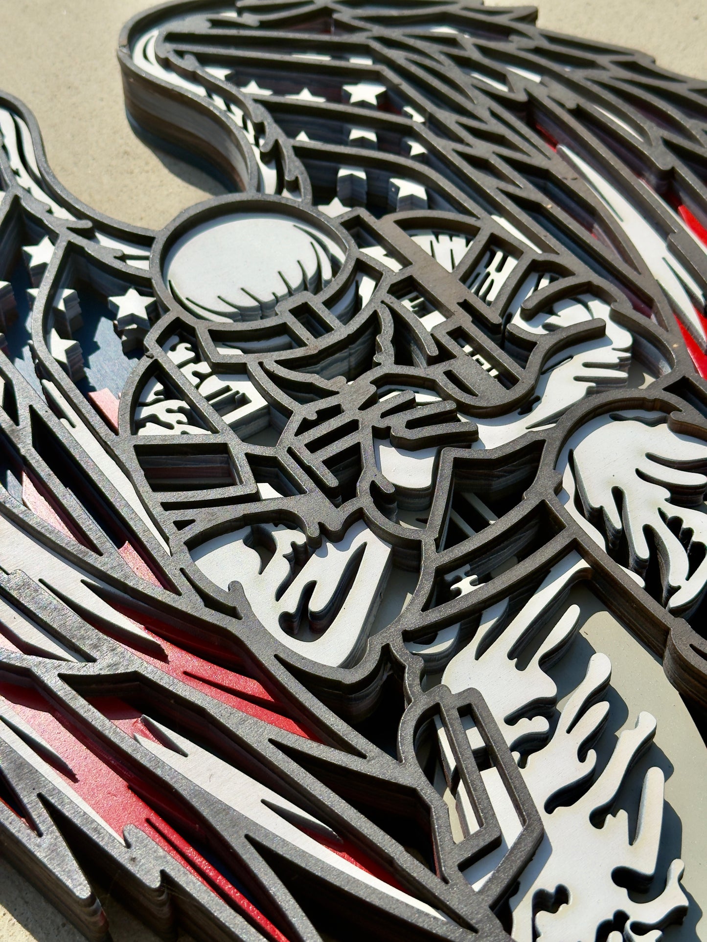 Kneeling Soldier with Angel Wings – Multi-Layer Patriotic Wall Art