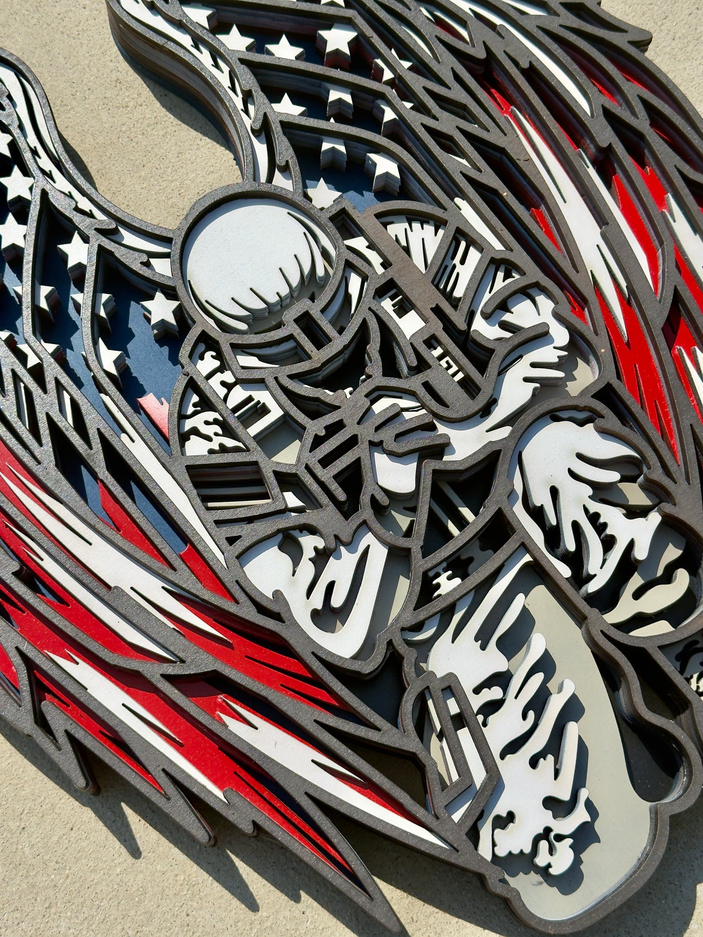 Kneeling Soldier with Angel Wings – Multi-Layer Patriotic Wall Art